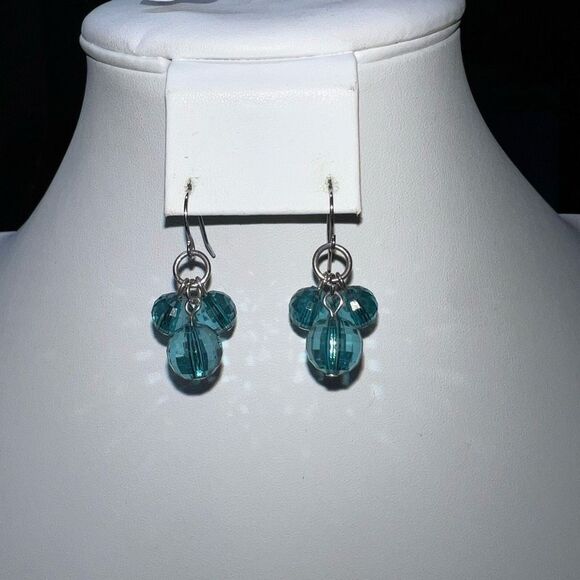 Triple Turquoise Faceted Bead Earrings (Looks Like Mickey Heads) - Picture 3 of 7